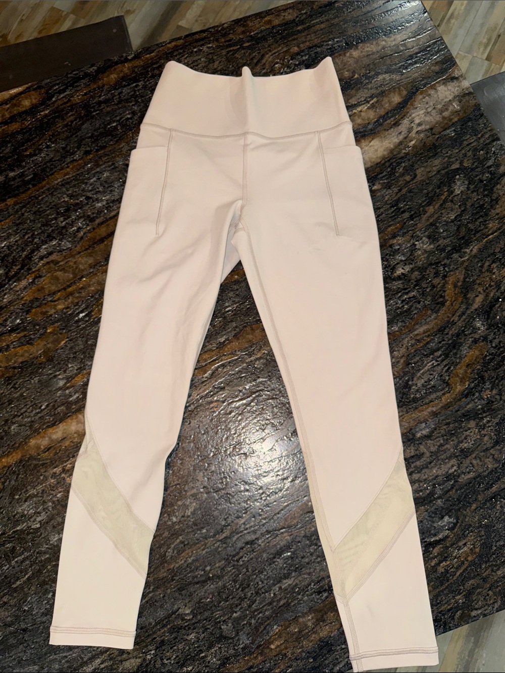 Athleta Light Pink High-Rise Mesh-Trim Leggings